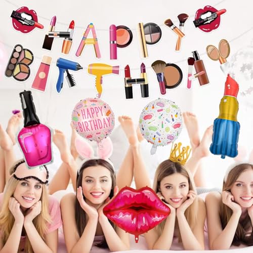 Makeup Birthday Party Decorations Set - Happy Birthday Banner & Balloons
