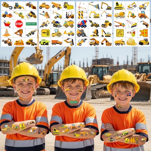 VNXCRAFTIES Construction Temporary Tattoos for Kids Birthday Party Favors