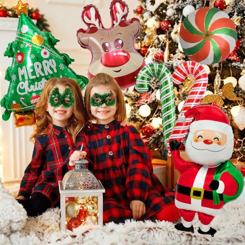 Christmas Foil Balloons Set with Santa Reindeer Tree Candy Decorations