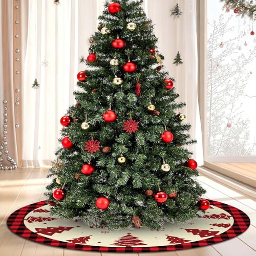 Ethanberg 48 Inch Christmas Tree Skirt, Red and Black Snowflake Xmas Mat