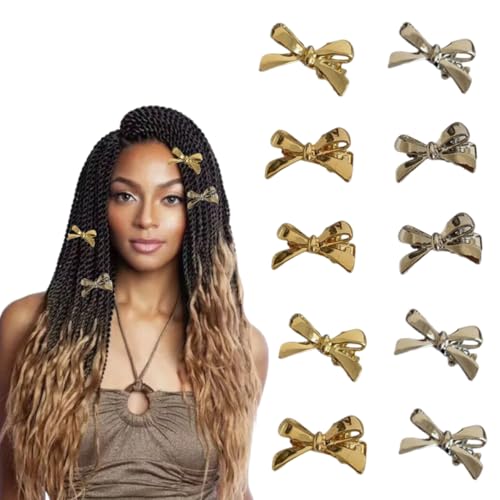 RUSTAMM 10 Pcs Mini Metal Bow Hair Claw Clips Gold & Silver Hair Accessories