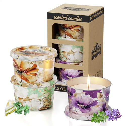 Travel Tin Scented Candles Set - Lavender, Vanilla Cake, Jasmine & Musk