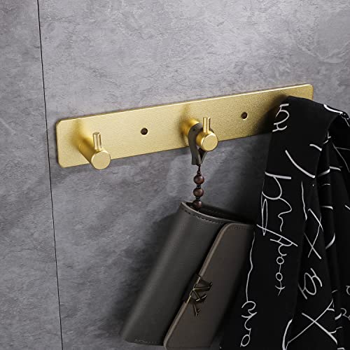 Gold Wall Hooks - 3 Brushed Gold Adhesive Key Hook Rack