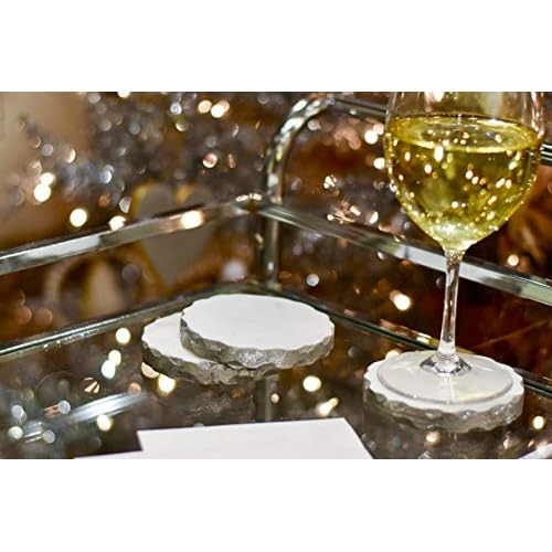 Mud Pie Foiled Marble Coaster Set, White Silver
