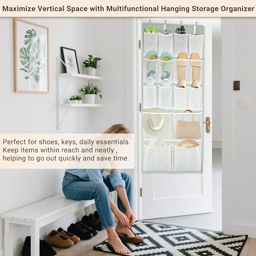 KANCNT 16-Pocket Over-the-Door Hanging Storage Organizer, Medium-Green