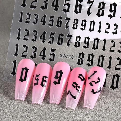 MOLILON 4 Sheets Retro Number Nail Stickers Self-Adhesive Decals