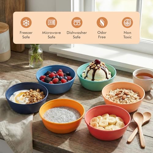 MASTERCOOK Bright Plastic Bowls Set of 6 – 15oz Multipurpose Salad & Pasta Bowls