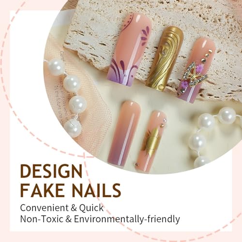 Octoswave Long Square Press on Nails French Artificial Nails with 3D Bow