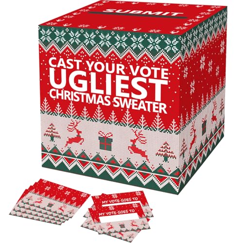 Christmas Ugly Sweater Contest Ballot Box Set with 50 Cards