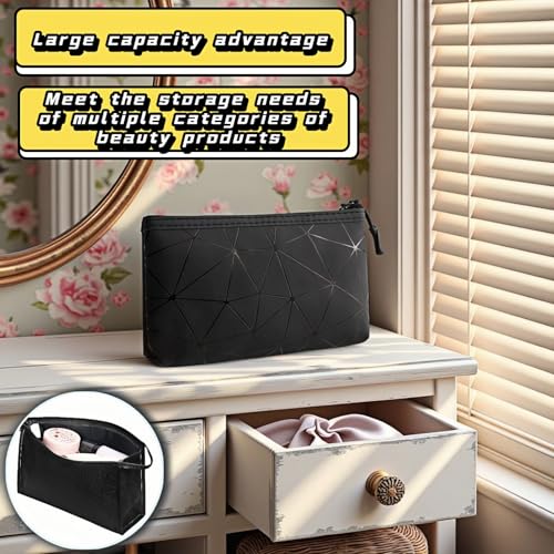 Btolin Waterproof Geometric Leather Cosmetic & Period Pouch Bag