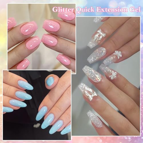 MEET ACROSS 6-Color Poly Nail Extension Gel Kit with Glitter and Nude Pink Shades