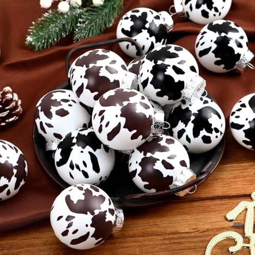 Cowhide Christmas Ornaments Set - Black & White Holiday Decorations, 24 Pack