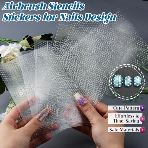 Umillars 6 Sheets Airbrush Nail Stencils Stickers - Geometric Hollow Nail Art Templates