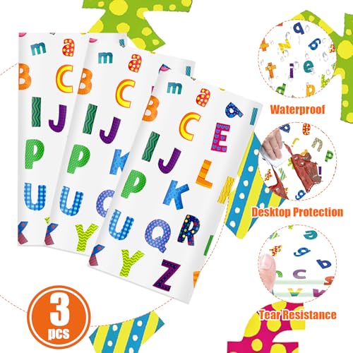 3-Pack ABC Alphabet Tablecloths - 54x108 Inch Educational Party Covers
