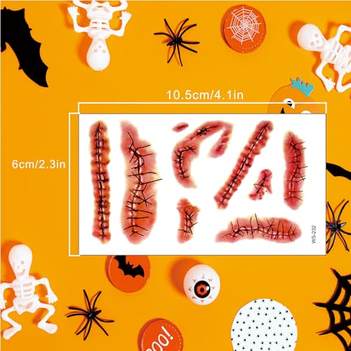 Halloween Temporary Scar Tattoos Waterproof Zombie Makeup Stickers 20 Sheets