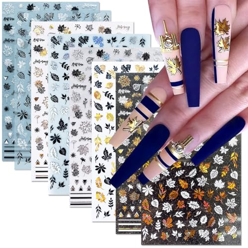 Fall Maple Leaf Nail Art Stickers 8 Sheets 3D Thanksgiving Decals