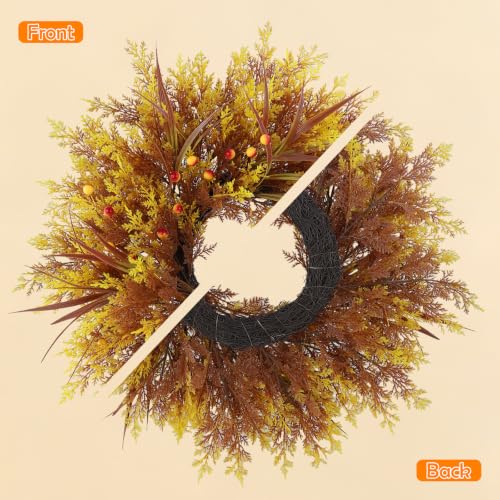 28 Inch Fall Front Door Wreath with Cypress Leaves and Gold Accents - Variation of THIS listing