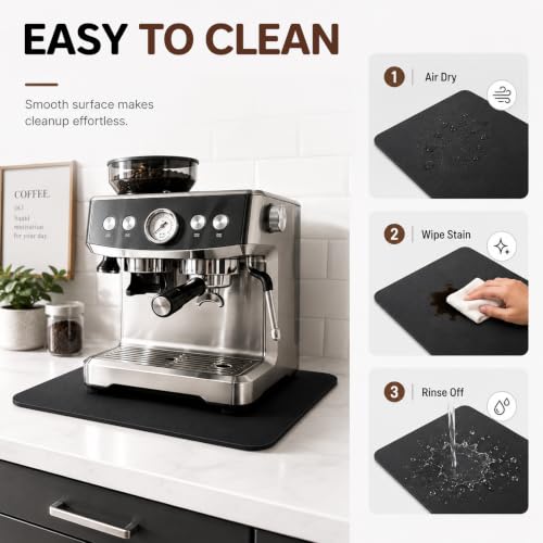 JOVANJA Black Non-Slip Coffee Bar Mat 12x20 Inch Countertop Protector