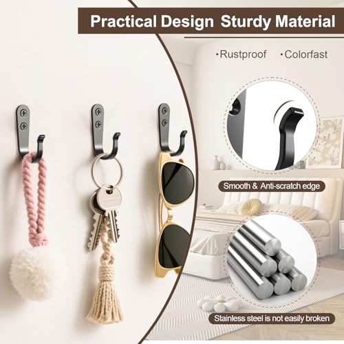 Heavy Duty Black Metal Towel Hooks for Bathroom - 20 Pack