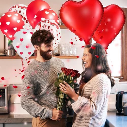 Lunmon 50 Pcs Red Wedding Balloons Kit - 18 Inch Foil & 12 Inch Latex