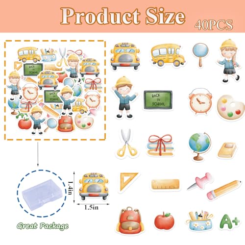 40PCS Edible Back to School Cupcake Toppers Wafer Paper Decorations