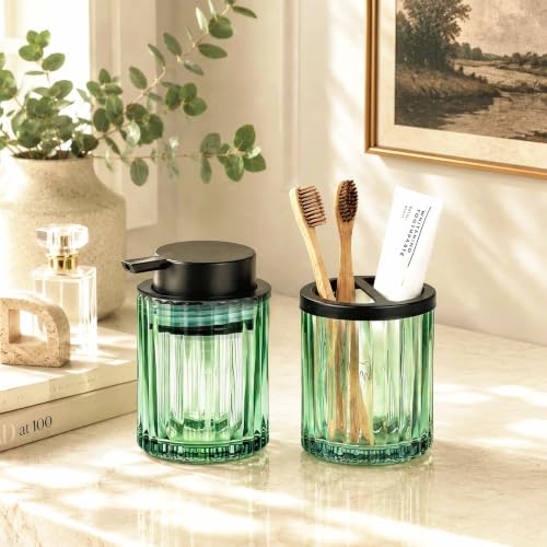 Amolliar Green Glass Toothbrush Holder with Divider - 8oz