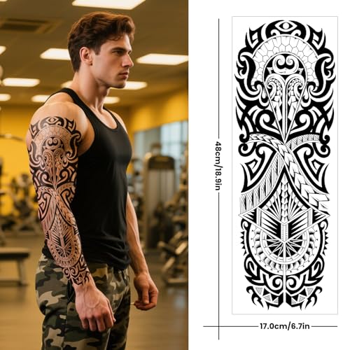 CUTELIILI Black Military Full Arm Temporary Tattoos 8 Sheets