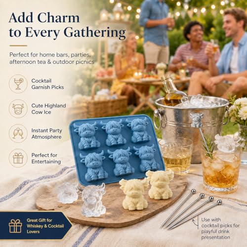 2PCS Highland Cow Ice Cube Mold - Blue Silicone 3D Tray for Drinks & Baking