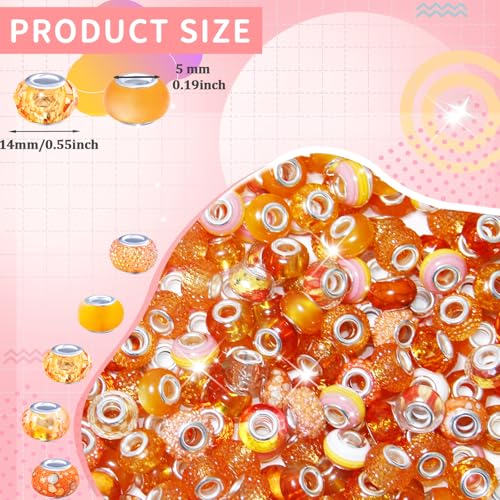60Pcs Orange Large Hole Beads 5mm European Craft Beads for Jewelry Making