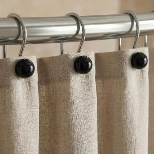 Elegant Black Pearl Shower Curtain Hooks - 12 Rustproof Rings