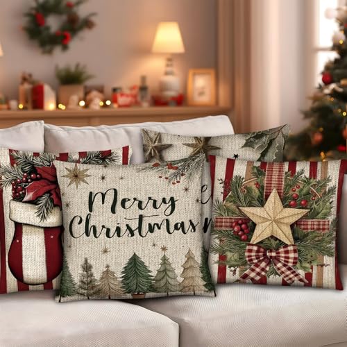 White Christmas Throw Pillow Covers Set of 4 - 18x18 Inch