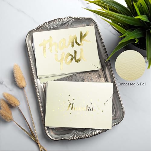 Gold Foil Thank You Cards with Envelopes - 48 Pack, 3.75" x 5"