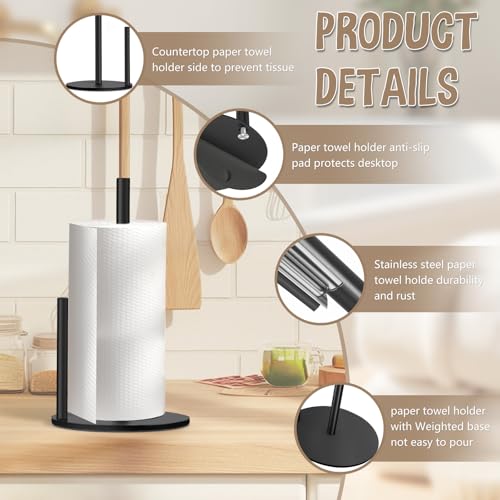 Black Countertop Paper Towel Holder with Weighted Base