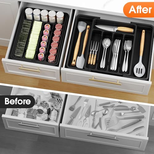 Adjustable Silverware Organizer - Expandable Utensil Holder for Kitchen