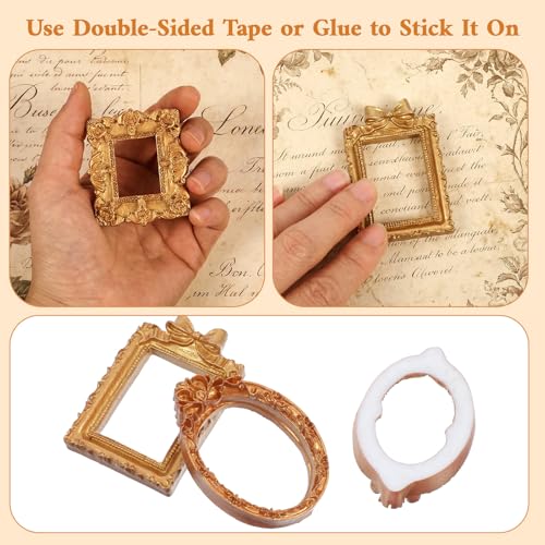 14-Piece Vintage Mini Picture Frames Set - Ornate Gold Designs for Crafts
