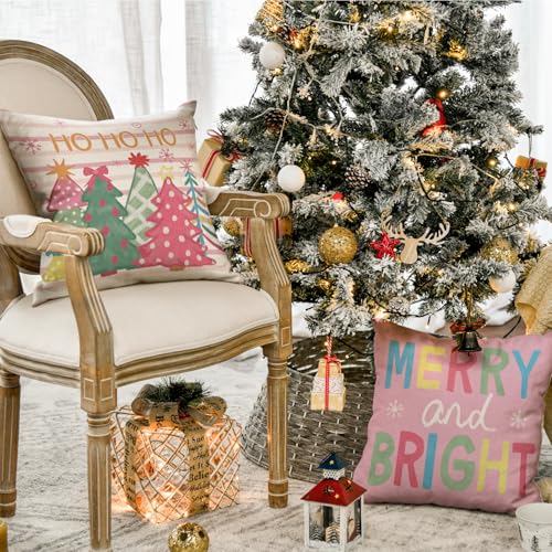 AVOIN Colorlife Christmas Throw Pillow Covers - Set of 4, 18x18 Inch Holiday Decor with Snowflake Design