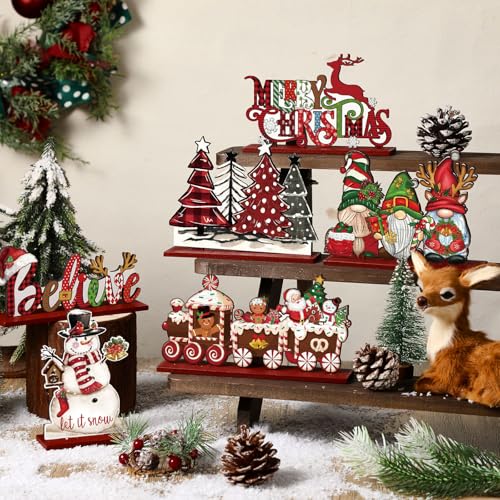 Realspring Classic Style Christmas Wooden Table Centerpieces - Set of 6