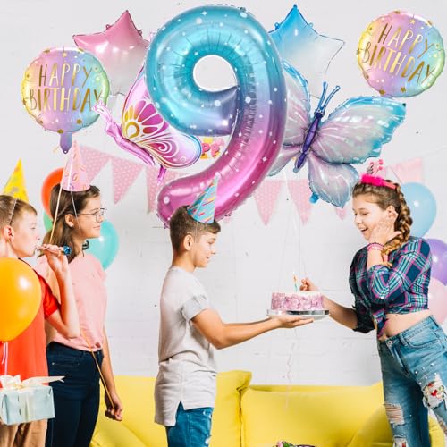 Zlongron Butterfly Balloon Set for 9th Birthday Party - 40 Inch