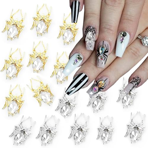 Spider Nail Charms Rhinestones - 20 Pcs Gold & Silver Alloy DIY Art