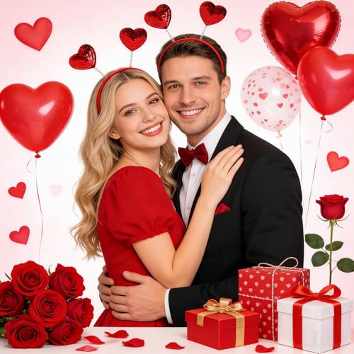 Soochat Red Sequin Heart Headband Valentine's Day Head Bopper