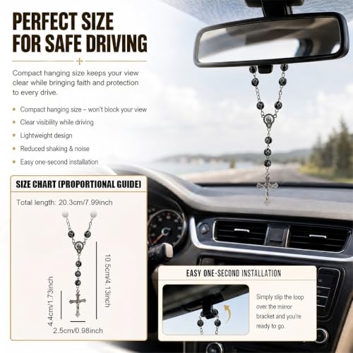 Personalized Cross Car Pendant - Elegant Rosary Rearview Mirror Decoration