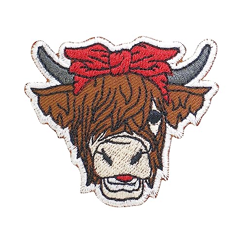 Lady Highland Cow Iron-On Patch - 2.5" Embroidered Applique