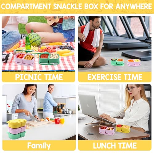 Reusable Silicone Snack Containers with Lids - 3 Pack Double Compartment
