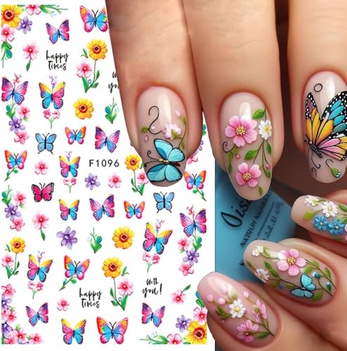 Spring Floral Nail Stickers 5-Sheet Butterfly Daisy Art Decals DIY