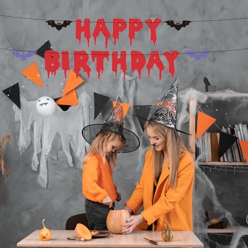Halloween Happy Birthday Banner with Bat Cutouts - Spooky Decor