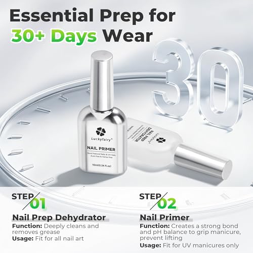 Luckyfairy Nail Dehydrator and Primer Kit for Gel and Press On Nails