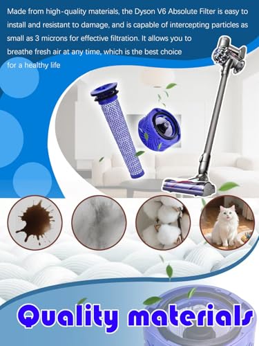 Dyson V6 Absolute Vacuum Filter Replacement Set – 2 Front & 2 Rear Filters with Cleaning Brush