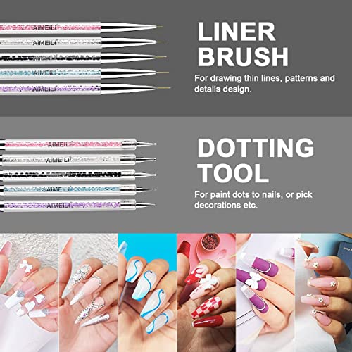 AIMEILI Nail Art Brushes Set & Dotting Pen Kit for Gel Polish Design