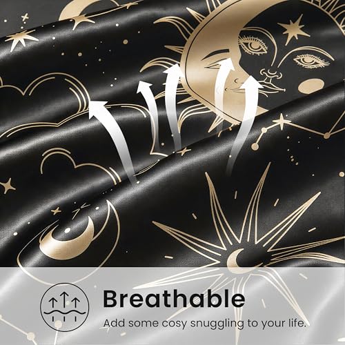 EXQ Home Satin Pillowcase Set - Queen 20x30 Black Sun Print, 2 Pack