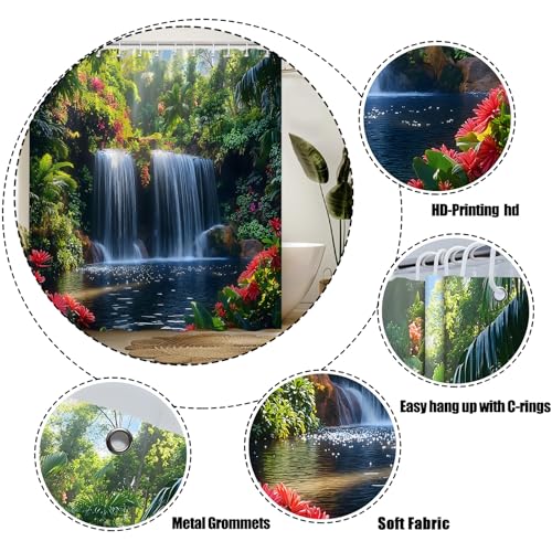 Forest Waterfall Shower Curtain, 70x70 Inch Polyester with Hooks